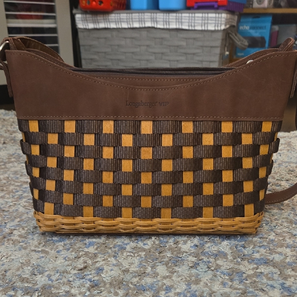 Longaberger Brown and Tan Woven Shoulder Bag